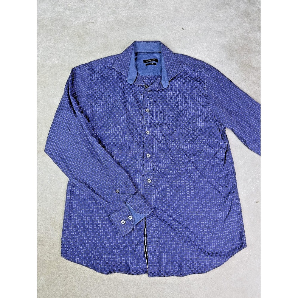 Bugatchi Shirt Mens Large Blue Geometric Pattern Classic Fit Long Sleeve Outdoor